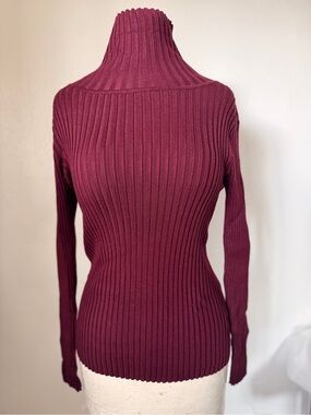 Kendall & Kylie Ribbed Turtleneck Sweater in Burgundy
